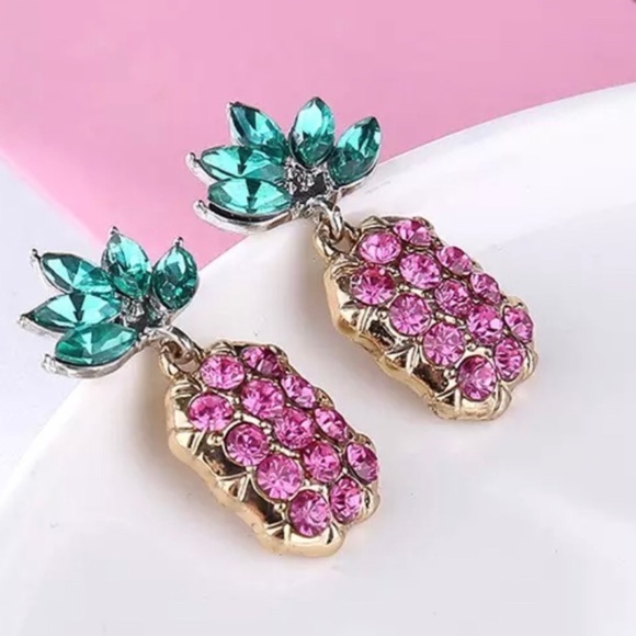 Pink Pineapple Crystal Earrings - Picture 2 of 3